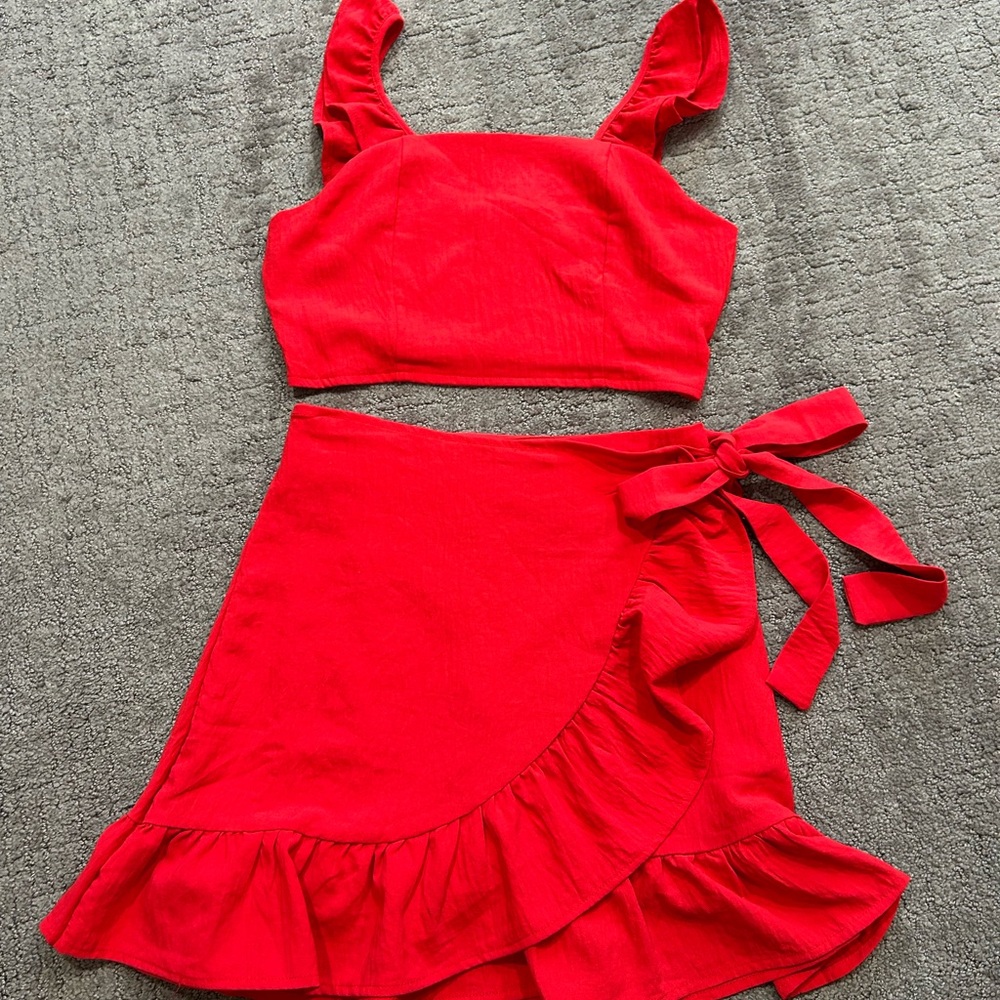 Pink Lily Red wrap skirt set
